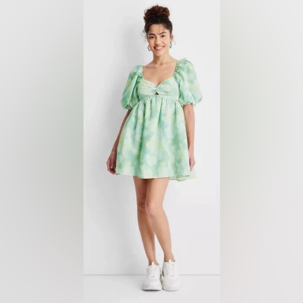 Future Collective with Gabriella Tie-Dye Puff Short Sleeves Mini Dress